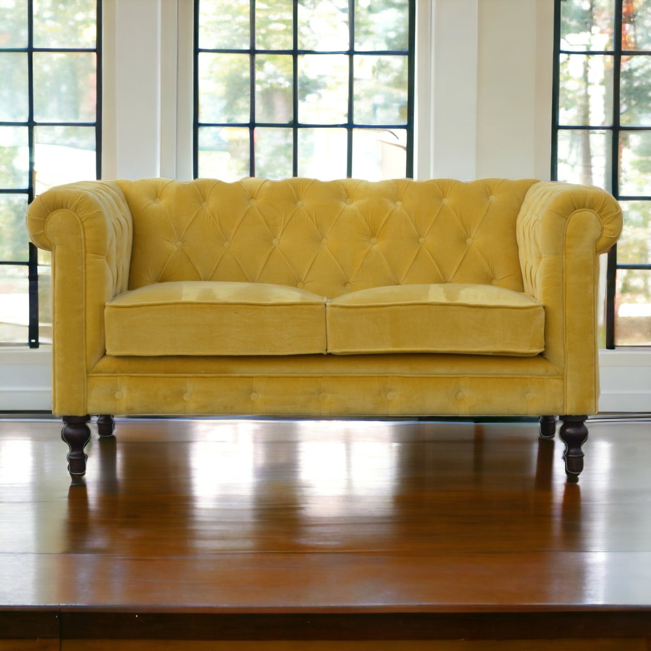 AF Mustard Velvet Chesterfield Sofa