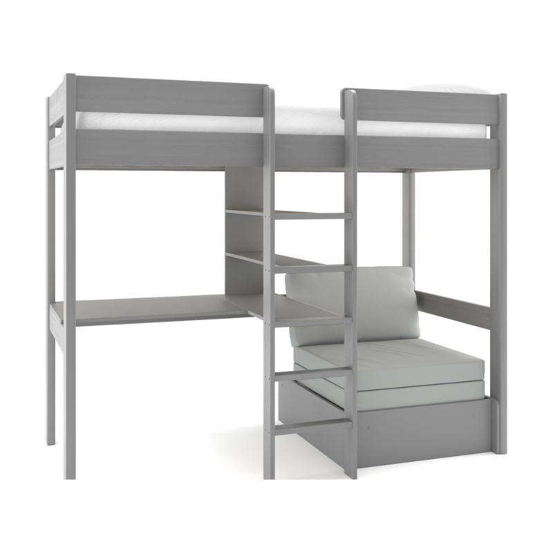 Stompa Uno 5 Highsleeper With Desk & Pullout Chairbed With Grey Cushion Set