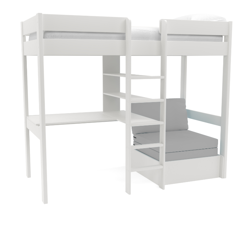 Stompa Uno 5 Highsleeper With Desk & Pullout Chairbed With Grey Cushion Set